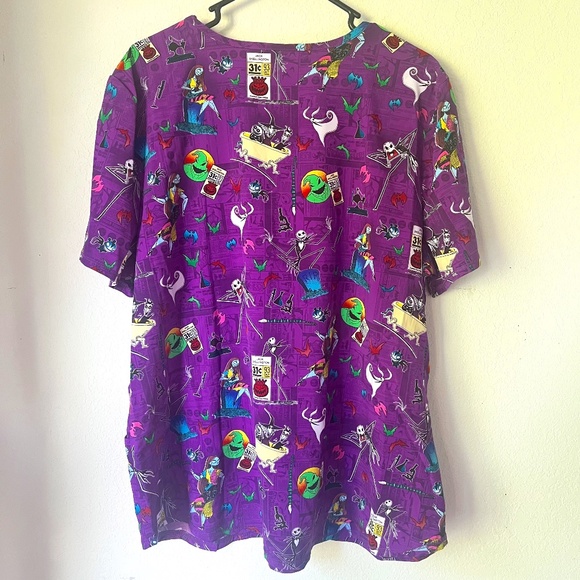 NEW Disney The Nightmare Before Christmas Halloween Multicolored Scrub Top - Picture 3 of 8
